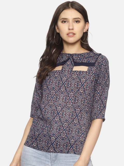 

Couper & Coll Blue Geometric Printed Crepe Regular Top