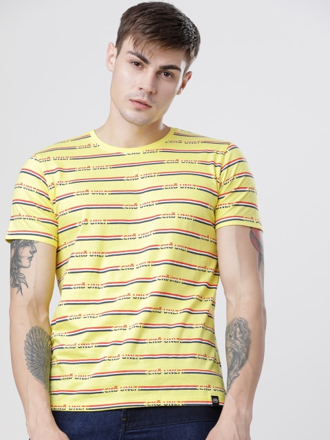 

Ecko Unltd Men Yellow & Red Striped Round Neck T-shirt