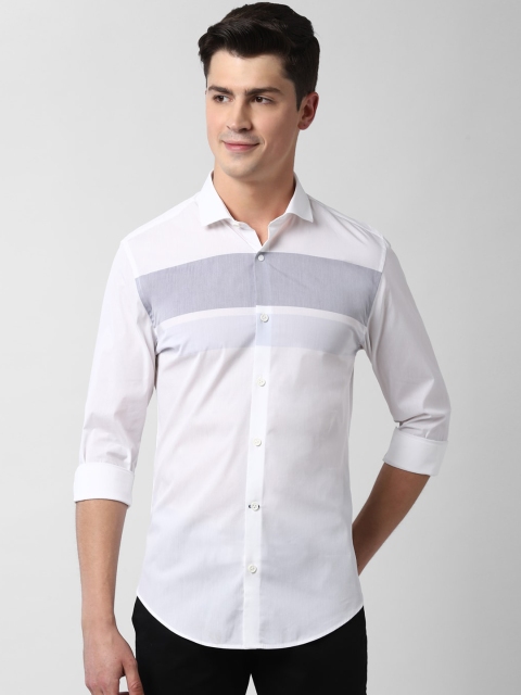 

Peter England Men White & Grey Slim Fit Striped Casual Shirt