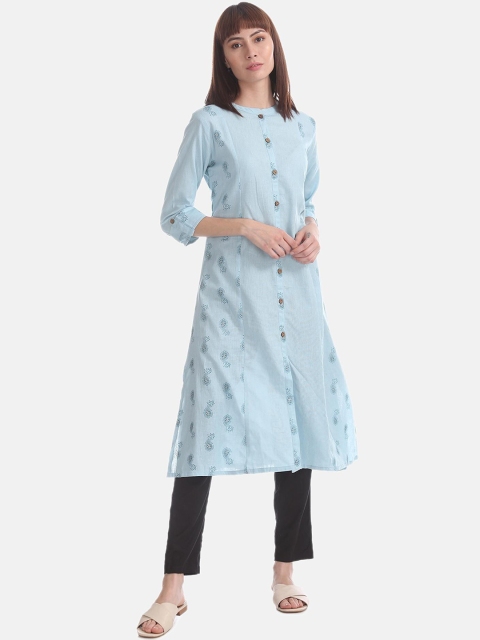 

Karigari Women Blue Geometric Kurta