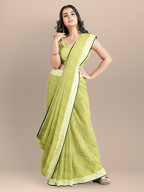 

BharatSthali Green & Black Pure Cotton Woven Design Mangalagiri Handloom Saree
