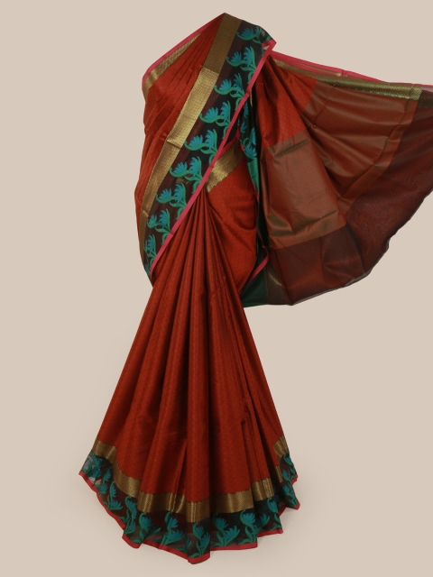 

Pothys Maroon Printed Tanchoi Kora Art Silk Saree