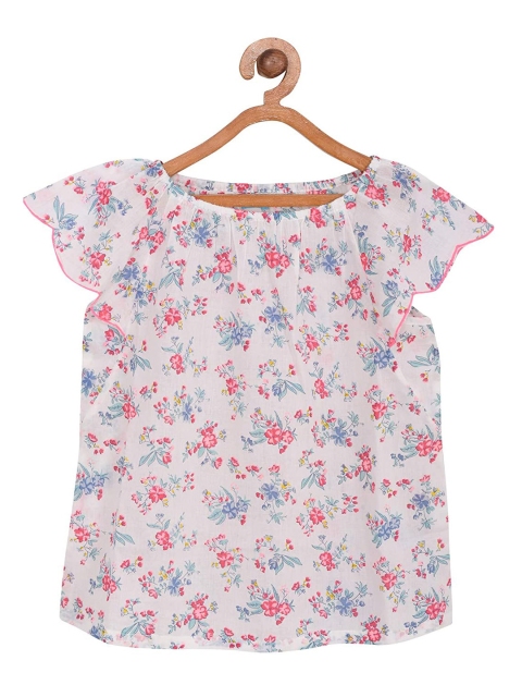 

Miyo Girls White Floral Printed Pure Cotton Regular Top