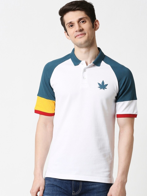 

Bewakoof Men White Colourblocked Polo Collar T-shirt