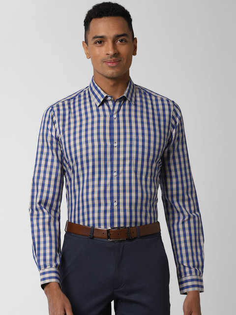 

Peter England Men Navy Blue Regular Fit Checked Casual Shirt