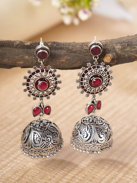 

Crunchy Fashion Silver-Toned Contemporary Jhumkas
