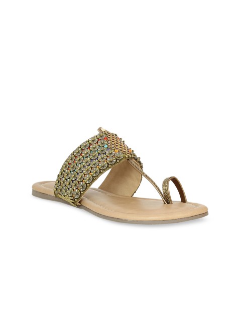 

Inc 5 Women Gold-Toned Embellished One Toe Flats
