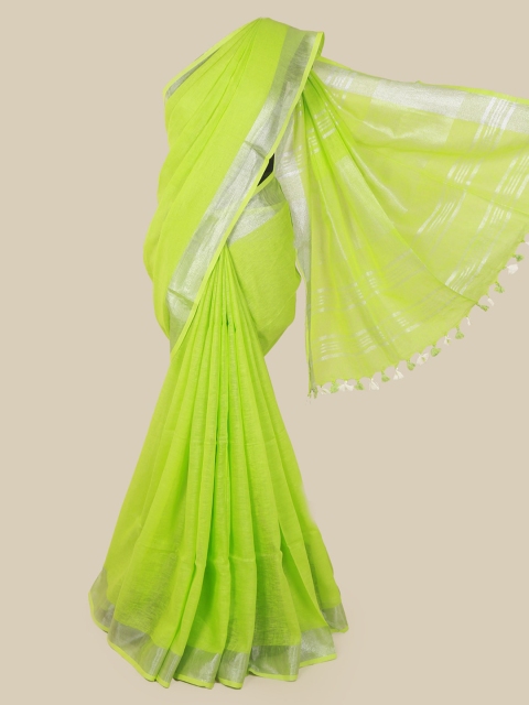 

Pothys Green Solid Linen Blend Saree