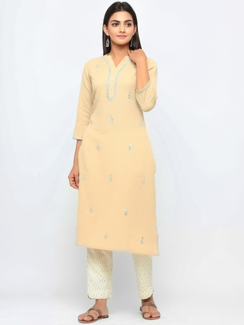 

Tara-c-tara Women Beige Floral Embroidered Kurta