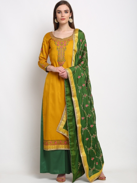 

Stylee LIFESTYLE Yellow & Green Silk Blend Unstitched Dress Material