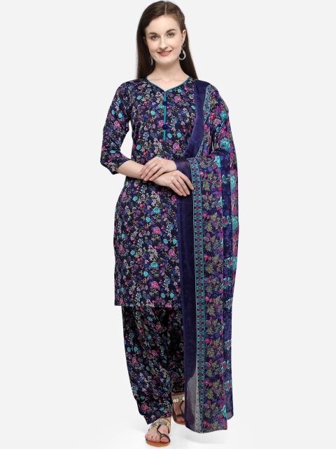

VENISA Women Blue Floral Printed Kurta with Skirt & Dupatta