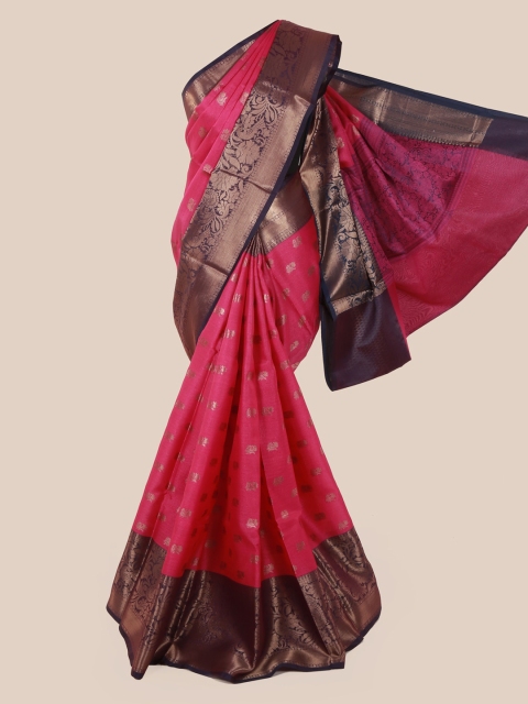 Pothys Pink & Navy Blue Art Silk Tanchoi Kora Woven Design Saree