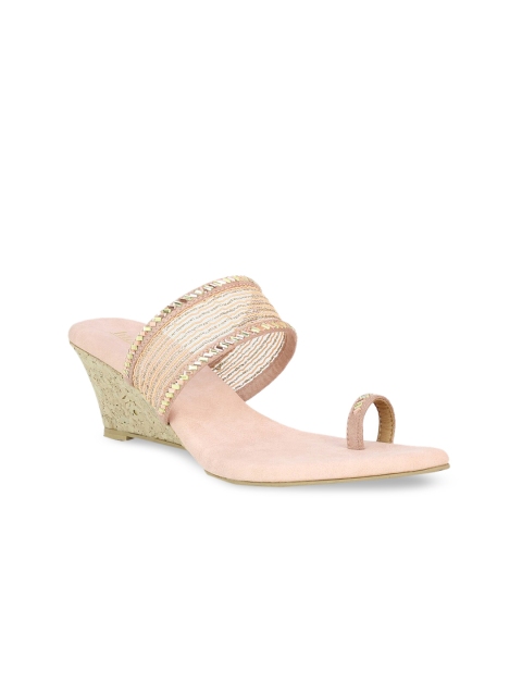 

Inc 5 Women Peach-Coloured & Gold-Toned Embellished Wedges