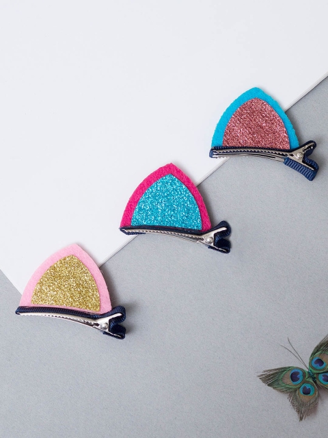 

Golden Peacock Turquoise Blue & Pink Set of 3 Embellished Alligator Hair Clip