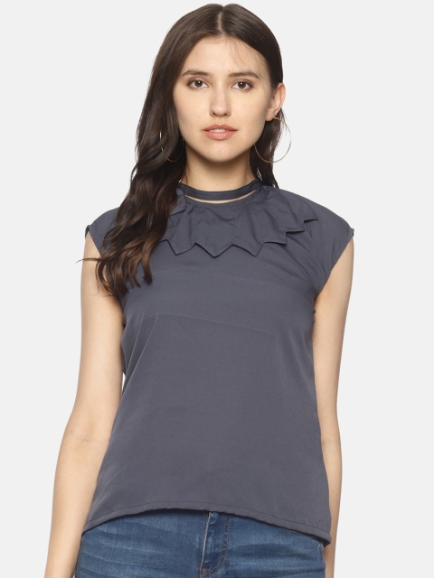 

COUPER & COLL Grey Flower Collar Crepe Regular Top