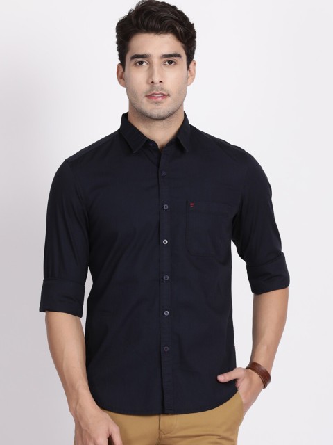 

t-base Men Navy Blue Slim Fit Solid Casual Shirt