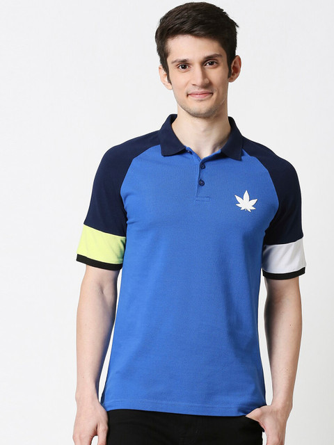 

Bewakoof Men Blue Solid Polo Collar T-shirt