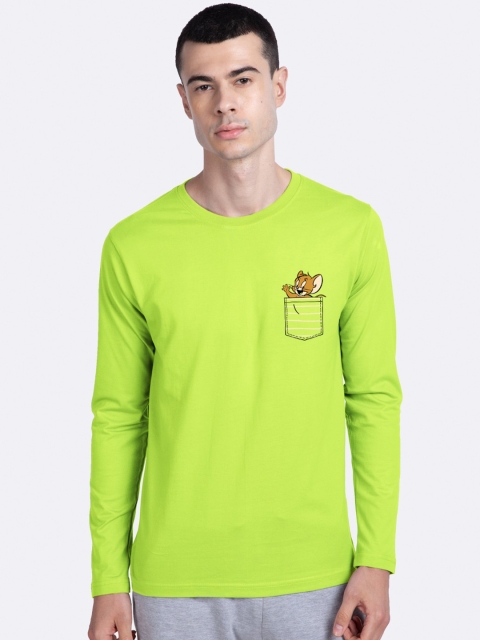 

Bewakoof Men Fluorescent Green Jerry Printed Round Neck Pure Cotton T-shirt