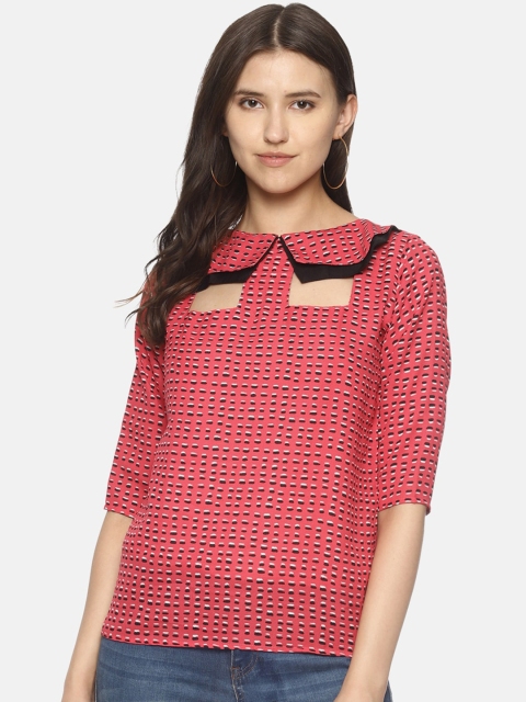 

COUPER & COLL Pink & Black Printed Crepe Regular Top