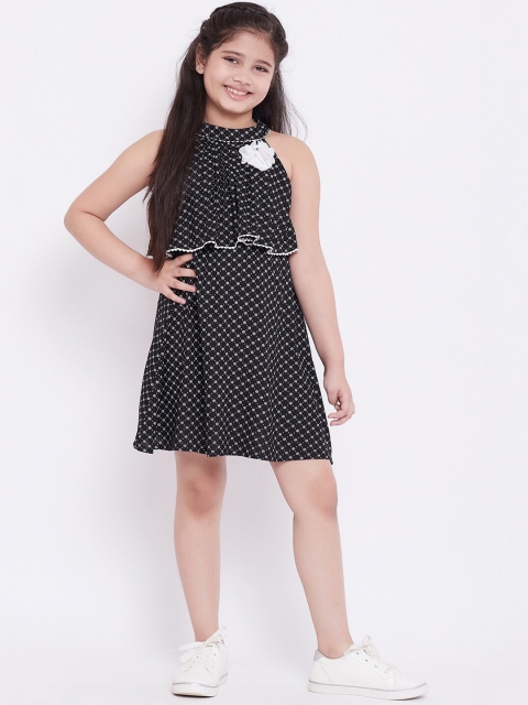 

Stylo Bug Girls Black Printed Fit and Flare Dress