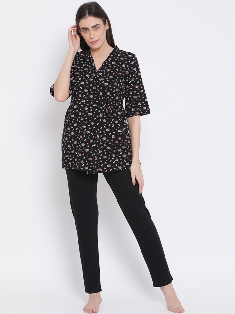 

Kanvin Women Black & Pink Printed Night suit