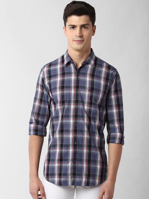 

Peter England Casuals Men Blue & Black Slim Fit Checked Casual Shirt