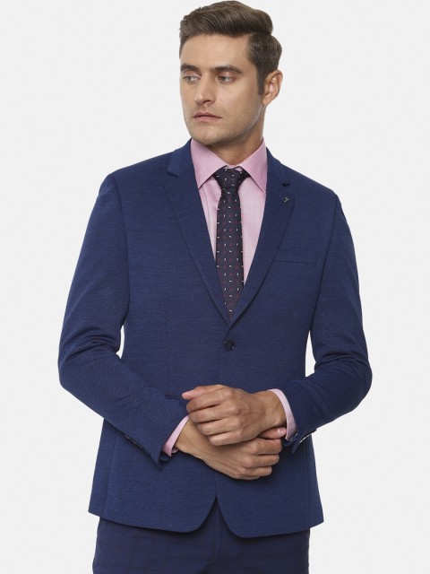

Van Heusen Men Blue Self-Design Slim-Fit Single-Breasted Formal Blazer