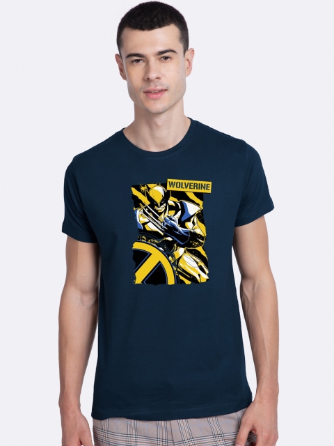 

Bewakoof Men Navy Blue Wolverine Poster Printed Round Neck Cotton T-shirt