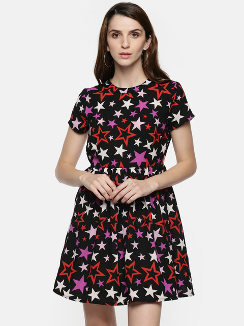 

Forever Glam by Pantaloons Women Black Printed Fit and Flare Dress