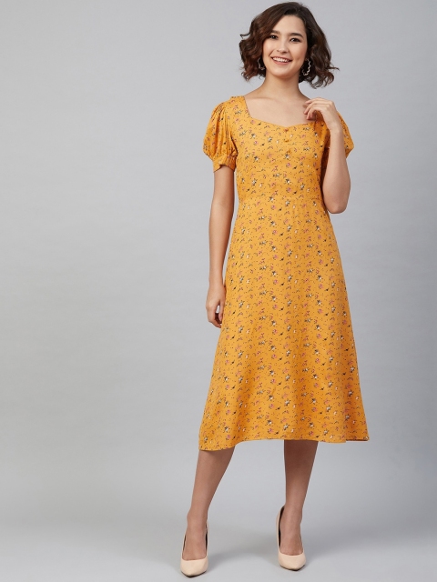 

Marie Claire Women Mustard Yellow Printed A-Line Dress