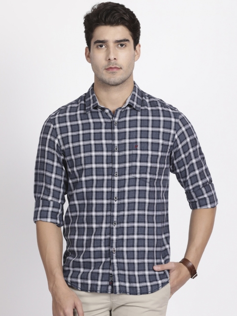 

t-base Men Blue Slim Fit Checked Casual Cotton Shirt