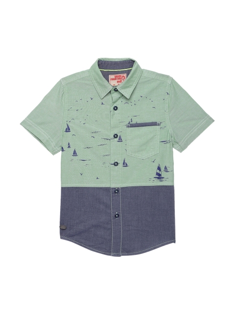 

UNDER FOURTEEN ONLY Boys Green Regular Fit Printed Casual Shirt