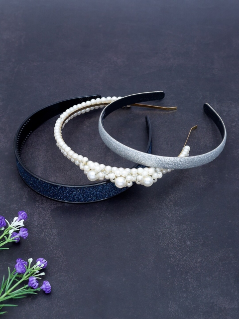 

Golden Peacock Blue & White Set of 3 Beaded Hairband