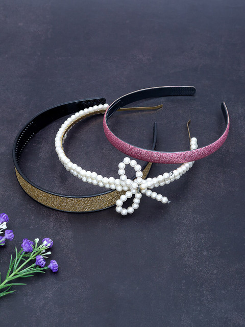 

Golden Peacock White & Pink Set of 3 Beaded Hairband
