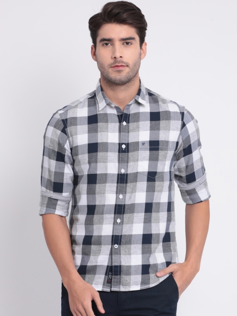 

t-base Men Navy Blue Slim Fit Checked Casual Shirt