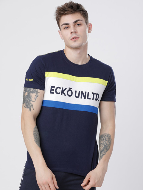

Ecko Unltd Men Navy Blue & White Printed Round Neck T-shirt