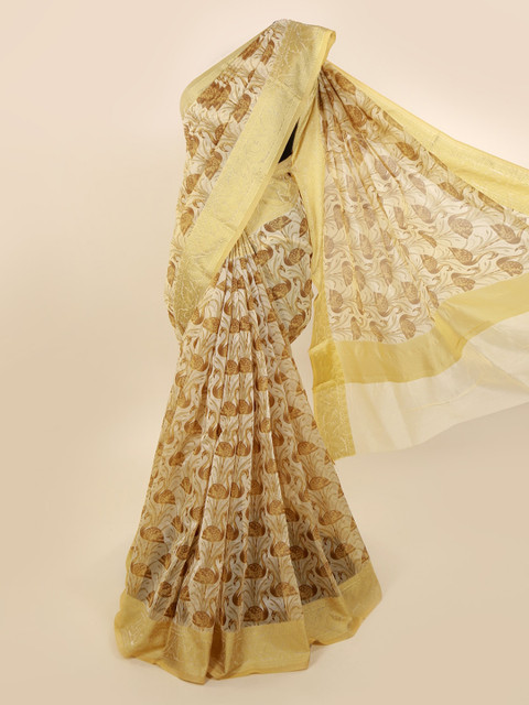

Pothys Cream-Coloured Printed Supernet Saree