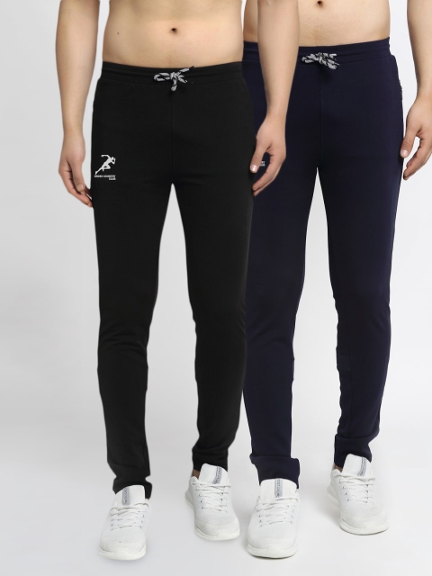 

GRACIT Men Pack Of 2 Solid Slim-Fit Track Pants, Black