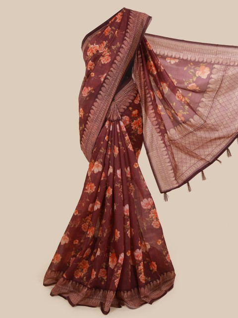 

Pothys Violet & Orange Cotton Blend Printed Saree