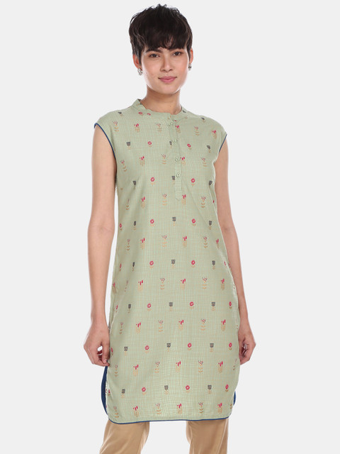 

Karigari Women Green Geometric Printed Kurta