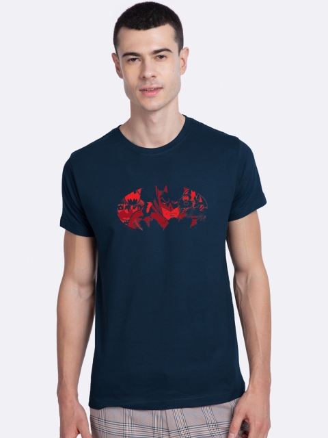 Bewakoof Men Navy Blue Batman Printed Round Neck Cotton Pure Cotton T-shirt