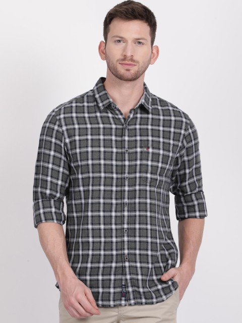 

t-base Men Grey Slim Fit Checked Casual Shirt