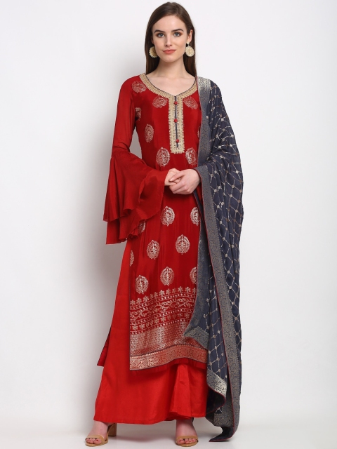 Stylee LIFESTYLE Maroon & Navy Blue Cotton Blend Unstitched Dress Material