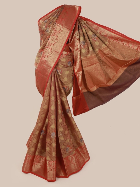 

Pothys Brown & Pink Art Silk Tanchoi Kora Woven Design Saree