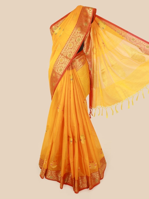 

Pothys Yellow Woven Design Cotton Blend Saree