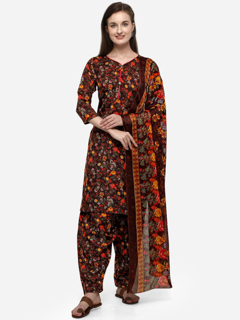

VENISA Women Brown Floral Printed Kurta with Salwar & Dupatta