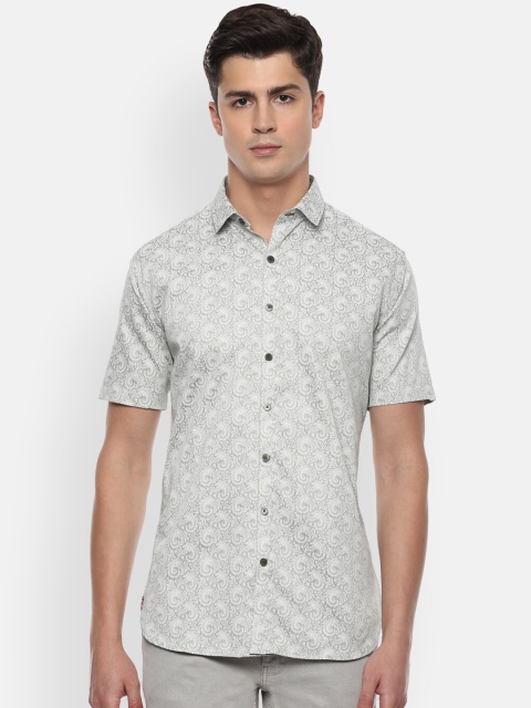 

V Dot Men Olive Green Slim Fit Printed Casual Shirt