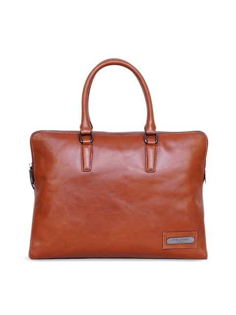 

Justanned Men Tan Solid Leather Laptop Bag