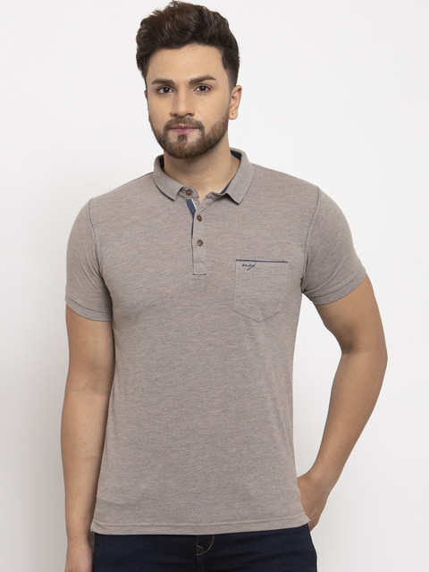 

UNICOPS Men Khaki Solid Polo Collar T-shirt