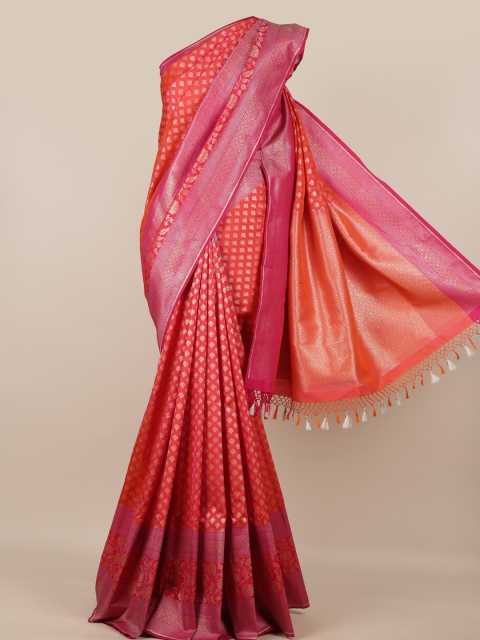 Pothys Red & Pink Pure Silk Woven Design Banarasi Saree With Tasseled Pallu